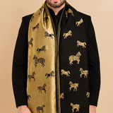 Reversible Fine Wool Stole – Black & Gold Horse Motif Design