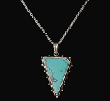 Handmade triangle Tibetan turquoise pendant in 925 sterling silver