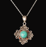 Turquoise and Coral Sterling Silver Pendant - Baga Ethnik Living Default Title Pendants