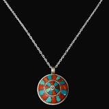 Handcrafted Turquoise and Coral Inlay Silver Sterling Pendant - Baga Ethnik Living Default Title Pendants