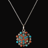 Turquoise and Coral Silver Sterling 925 Pendant - Baga Ethnik Living Default Title Pendants
