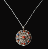 Handcrafted Auspicious Mandela Lapis and Coral Silver Pendant - Baga Ethnik Living Default Title Pendants