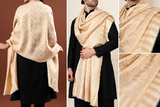 Fine Wool Shawl – Ivory & Gold Geometric Heritage Design