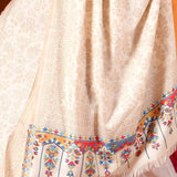 Pashmina Kani Style Floral Shawl Wrap – Soft Warm Beige Wool Shawl for Women