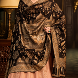 Black & Gold Wool Shawl – Taj Mahal Heritage Design
