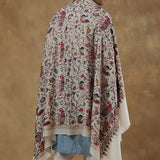Men’s Fine Wool White Pashmina Shawl – Elephant & Peacock Kashmiri Design