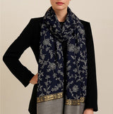 Beautiful Ethnic Weave Wool Shawl – Woolmark Certified, Navy Blue