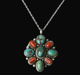 Tibetan Mixed Turquoise & Old Coral Pendant | 925 Silver