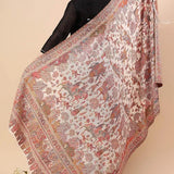 Garden of Delight – Pashmina Kani Shikargah Dholi Theme Wedding Shawl White