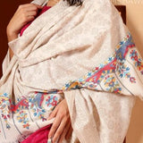Pashmina Kani Style Floral Shawl Wrap – Soft Warm Beige Wool Shawl for Women