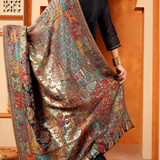 Twinlight Reversible Fine Wool Pashmina Shawl – Black & Golden Dholi Theme Luxury Shawl