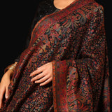 Zari Kani Pashmina Blend Wool Shawl Black - Floral Womens Shawl
