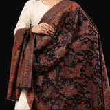 Black Pashmina Kani Shikargah Shawl | Dholi Theme Wool Blend