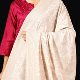 Pashmina Kani Style Floral Shawl Wrap – Soft Warm Beige Wool Shawl for Women