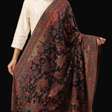 Black Pashmina Kani Shikargah Shawl | Dholi Theme Wool Blend