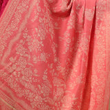 Pure Wool Reversible Pink Floral Motif Shawl – Soft Warm Wool Wrap Scarf for Women