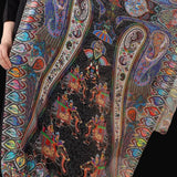 Womens Fine Soft Silk Wool Stole – Black Shikaardar Elephant Print