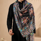 Fine Soft Silk Wool Stole – Black Shikaardar Elephant Print