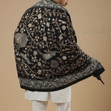 Floral Design Tilla Black Kashmiri Men's Pashmina Shawl