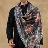Men's Fine Silk Wool Pashmina Stole – Black Elephant Print
