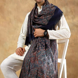 Royal Jamawar Mens Shawl – Navy Blue, Kani Style