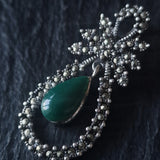 Handmade Detailed Green Jasper Marcasite Silver Sterling 925 Pendant