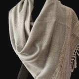 Cloud Grey Yak Wool Stole – Woven by Hand, Edged in Raw Wool