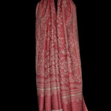 Pure Wool Reversible Pink Floral Motif Shawl – Soft Warm Wool Wrap Scarf for Women