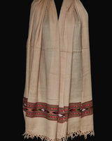 Gaia Beige Tibetan Angora Stole – Kullu Border Tassel Wrap