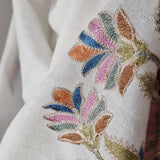 White Pashmina Fine Wool Border Nalki Floral Pastel Hand-Embroidered Stole