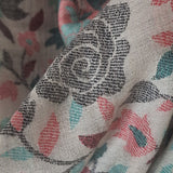 Pink and Teal Rose Motif Kani-Style White Stole – Silk Modal Blend