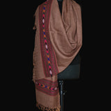 Tsampa Brown Tibetan Angora Stole – Kullu Border Tassel Wrap