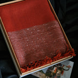 Geranium Red Yak Wool Stole – Handwoven Raw Border Tassel Wrap