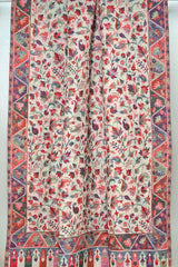 Reversible Kani-Style Pashmina Wool Shawl – White & Beige