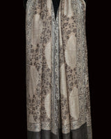 Kani-Style Woven Floral Luxury Pashmina Soft Stole – Cream & Black