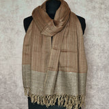 Chestnut Brown Yak Wool Stole – Handwoven Raw Border Tassel Wrap