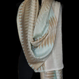 Ikat Fine Wool Pashmina Soft Brown and Teal Scarf – Dusty Lucite - Baga Ethnik Living Default Title Accessories:Scarves & Wraps