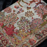 Pashmina Kani Dholi Theme Design Shawl – White