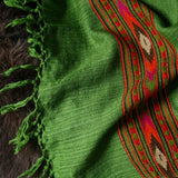 Bright Green Tibetan Angora Stole – Kullu Border Lightweight Wrap