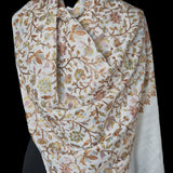 Chinar Leaf White Pashmina Fine Wool Nalki Hand-Embroidered Shawl