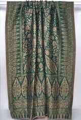 Classic Cream and Green Zari Floral Reversible Shawl – Luxury Pashmina Wool Wrap