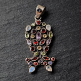 Multi-Gemstone Healing Himalayan Vintage Silver 925 Pendant