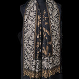 Shikaar -e- Tilla Black with Silver Floral Border Design Pashmina