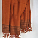 Burnt Orange Yak Wool Stole – Raw Border Tassel Wrap