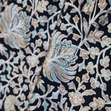 Luxury Black Pashmina Fine Wool Nalki Stole – Gold & Blue Floral Embroidery