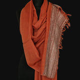 Sienna Orange Yak Wool Stole – Woven by Hand, Edged in Raw Wool