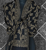 Black Pure Wool Stole – Silver Zari Woven Style