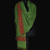 Bright Green Tibetan Angora Stole – Kullu Border Lightweight Wrap