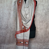 Ivory White Yak Wool Stole – Colourful Kullu Trim & Tassel Ends