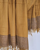 Caramel Brown Yak Wool Stole – Woven by Hand, Edged in Raw Wool